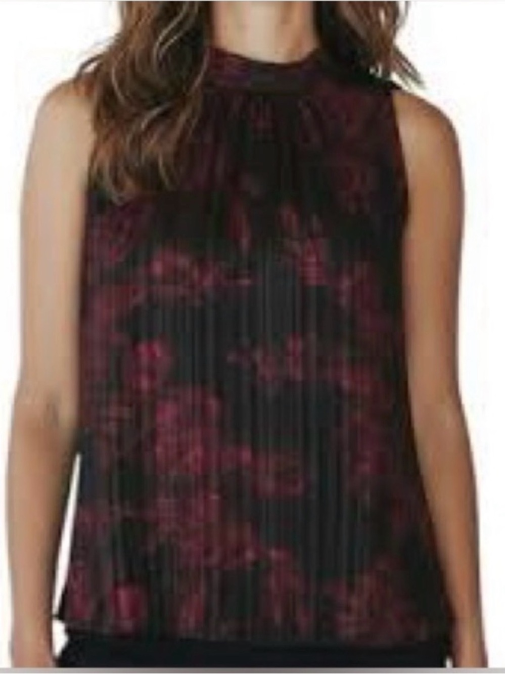 WHBM Sleeveless Tie-neck cami, Black and Red Floral with metallic stripes, small